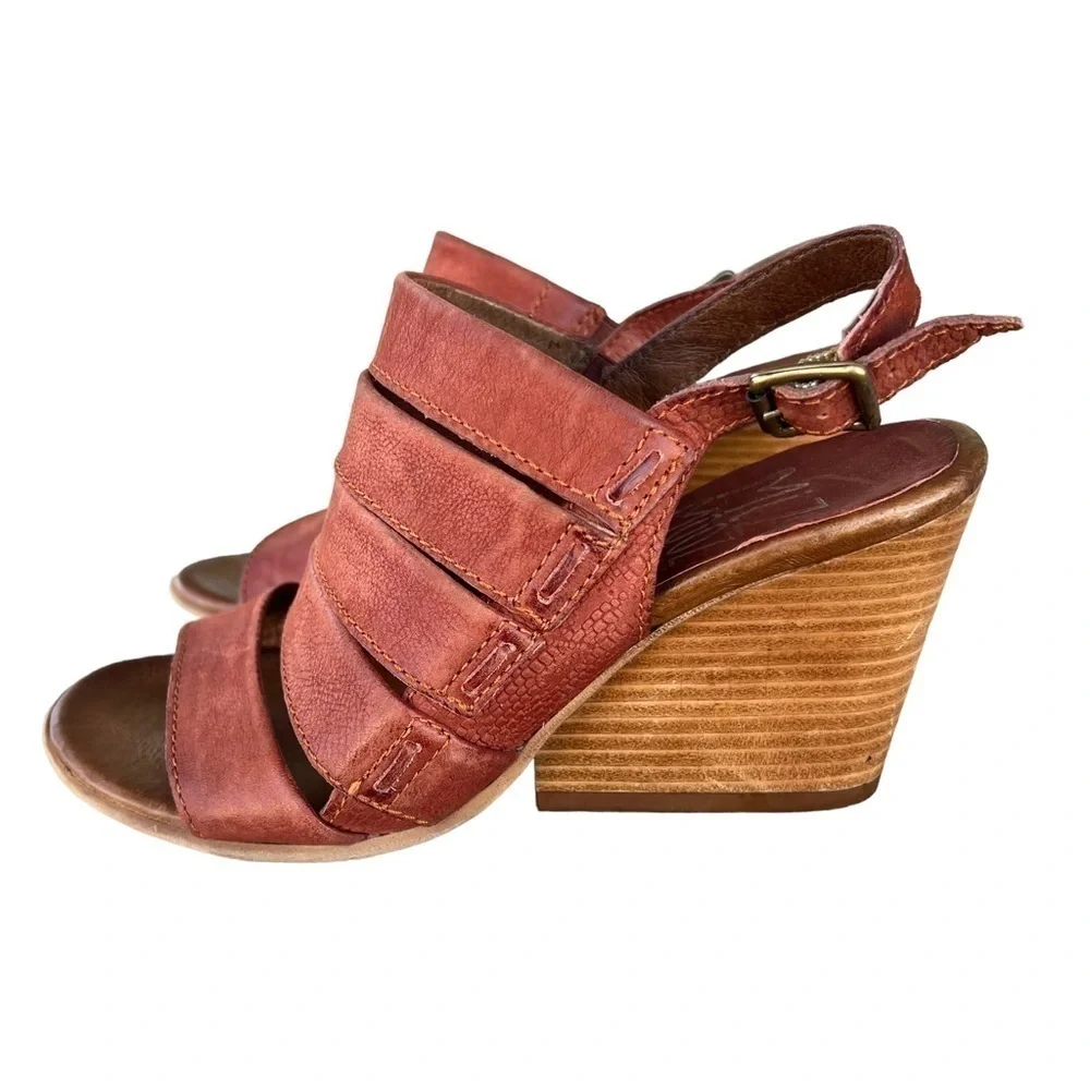 Miz Mooz Kenmare Leather Wedge Slingback Sandal Rust Brown EU 37 US 6.5/7 GUC